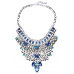 Silver Waterfall Jewel Tone Flower Encrusted Statement Necklace